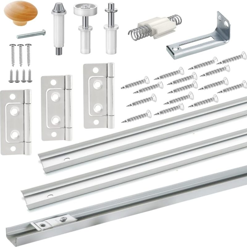 Bifold Door Hardware Kit 36 Inch, Folding Closet Door Track System with Wheels, Hinges, Pivots & Full Fittings