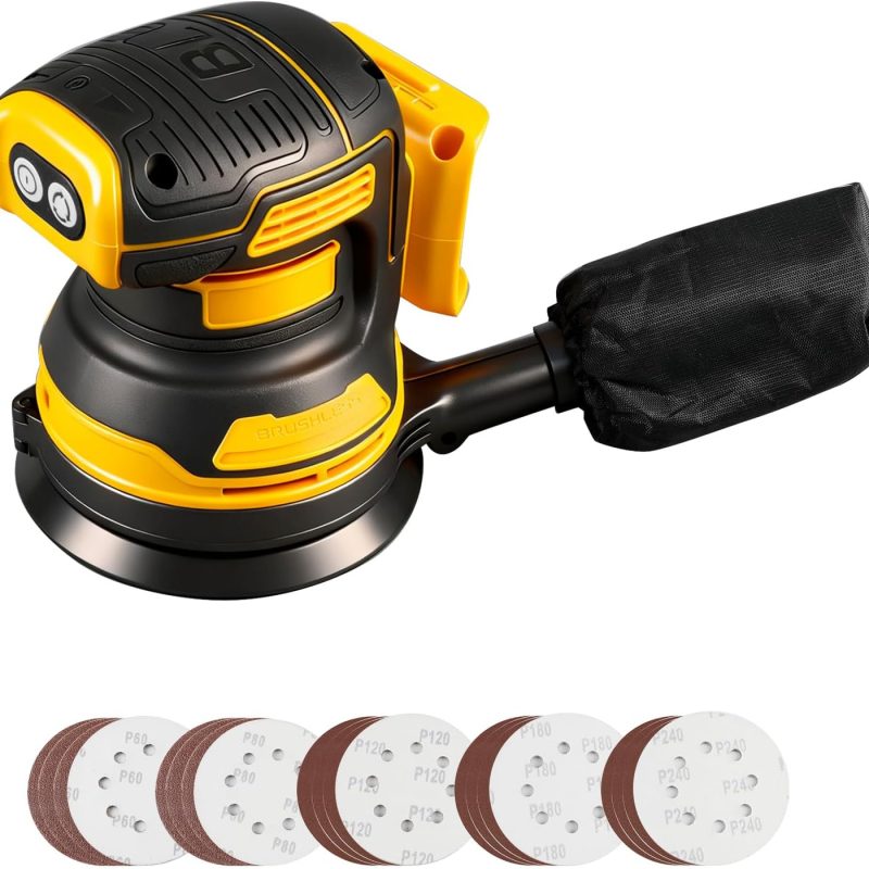 Cordless Orbital Sander for DeWalt 18V/20V Battery (Tool Only), 125mm Brushless, 3-Speed 11000 RPM with 20 Sandpapers